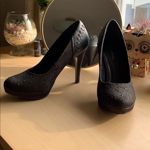 Black Lace Heels with Rhinestones